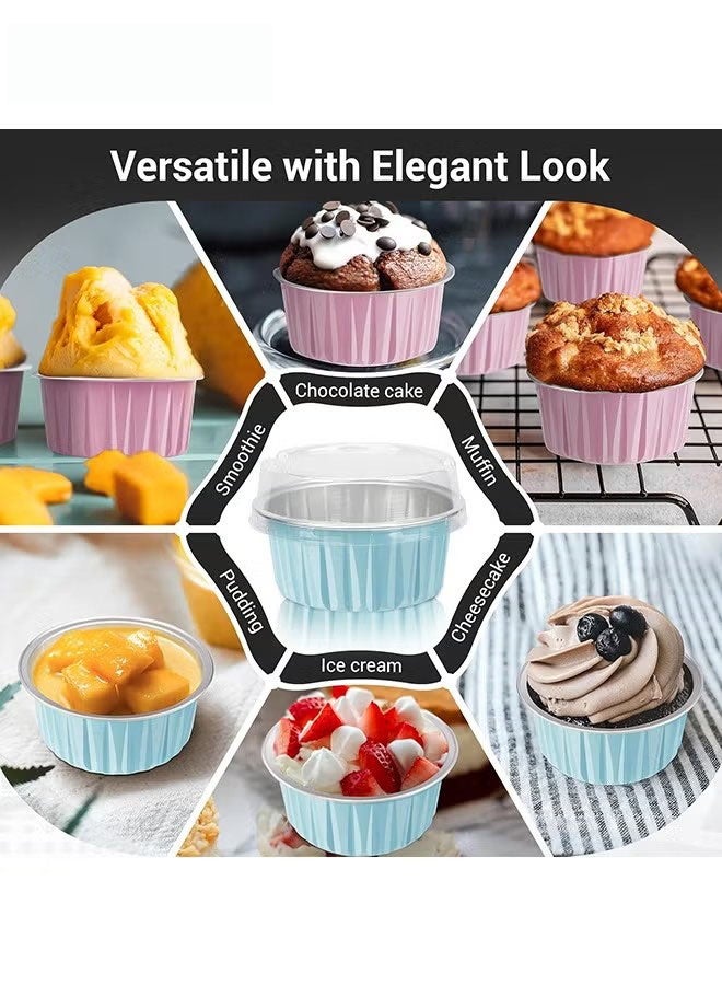 JIMATOR Disposable Foil Ramekins with Lids - 30 Pcs 5oz 125ml Aluminum Foil Muffin Liners Cupcake Baking Cups - Mini Pie Pans with Lids - for Catering Gathering Club Wedding Party - Image 5